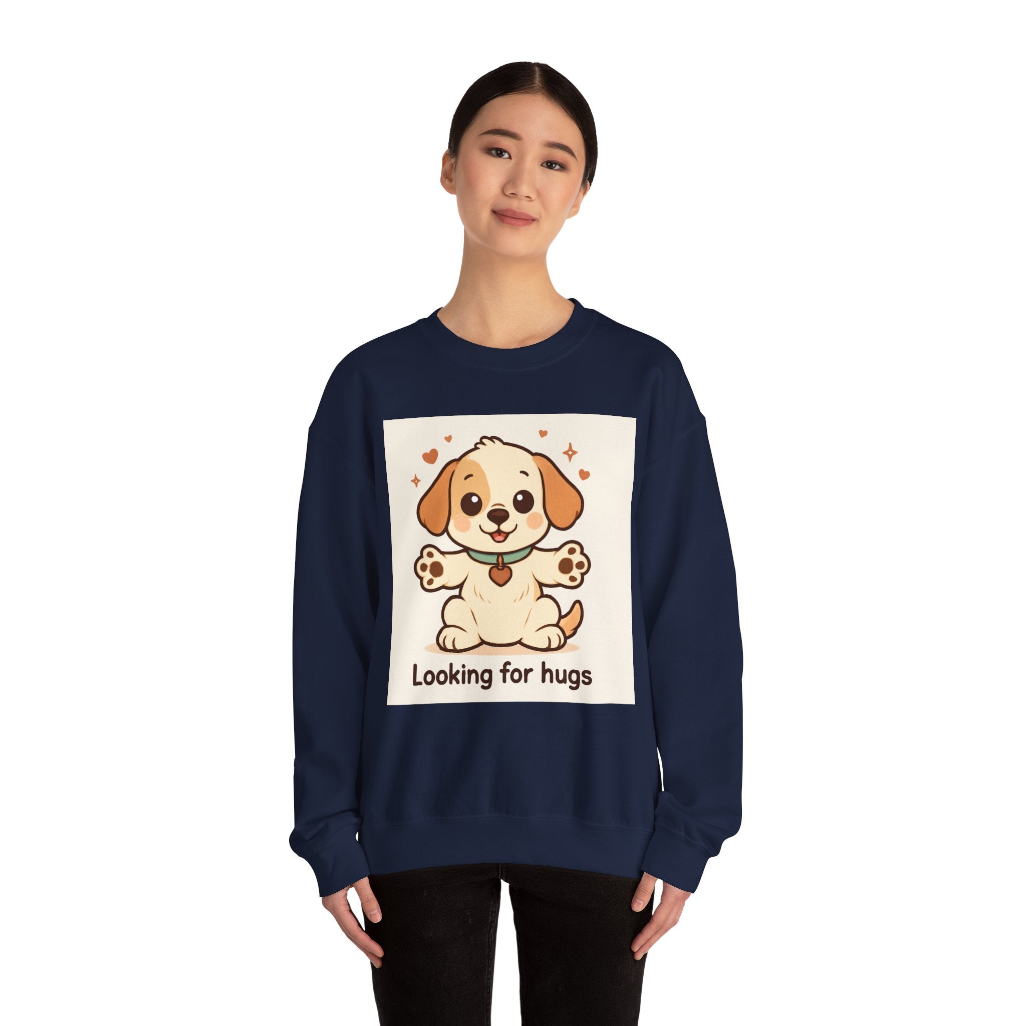 Looking for Hugs Sweatshirt — Cute Puppy Graphic Crewneck