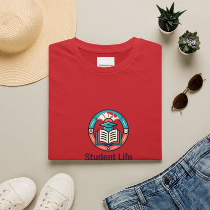 Student Life T-Shirt — Campus Book & Sunrise Design