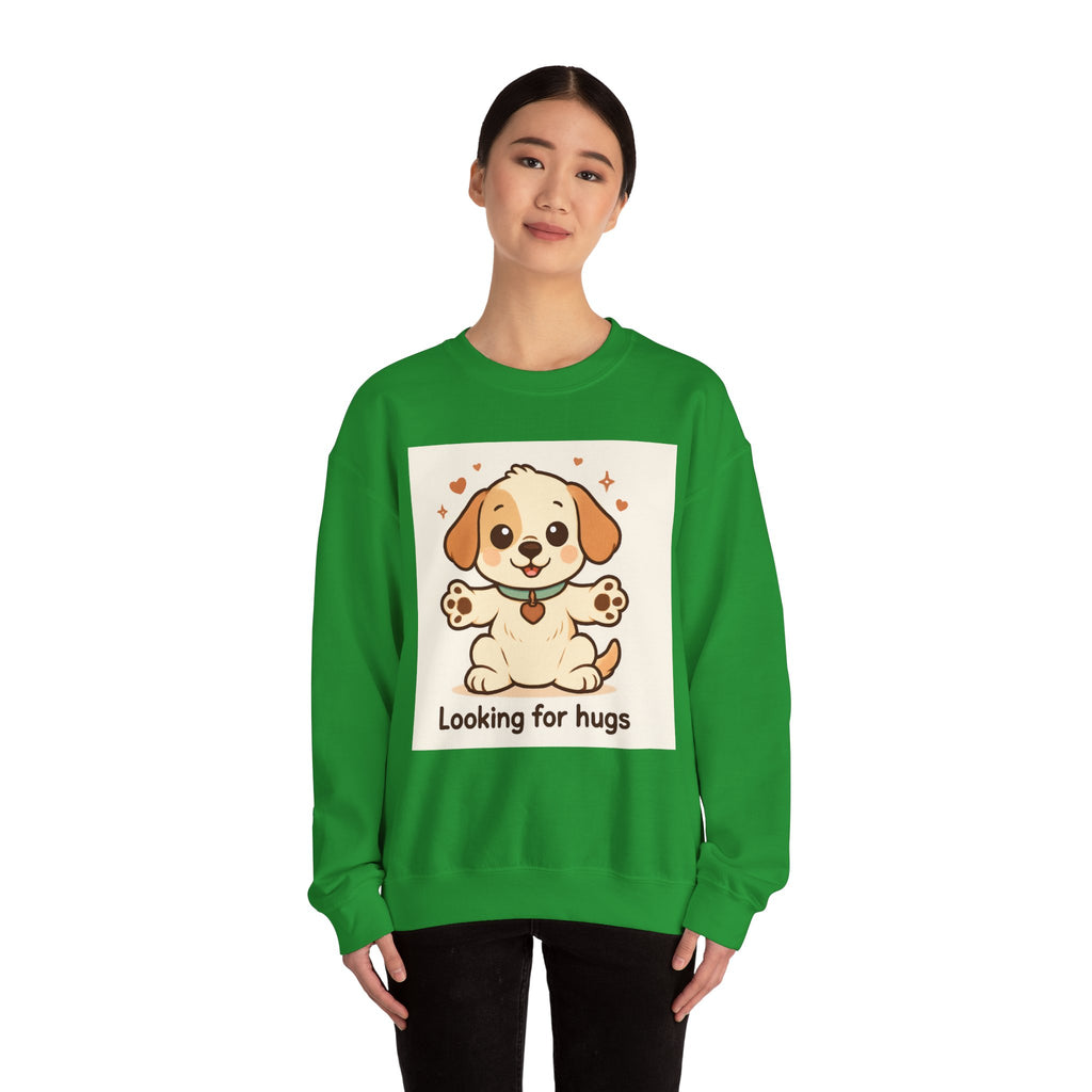 Looking for Hugs Sweatshirt — Cute Puppy Graphic Crewneck