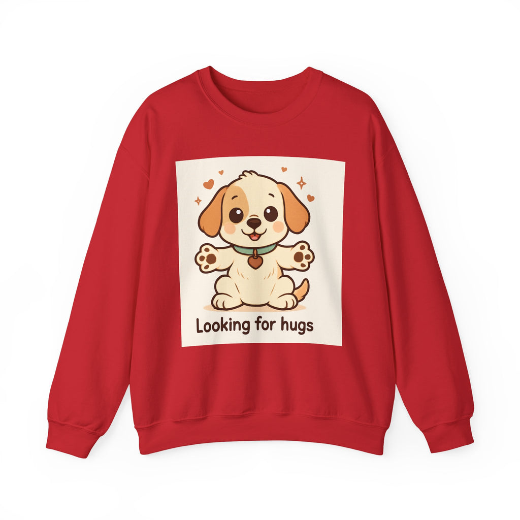 Looking for Hugs Sweatshirt — Cute Puppy Graphic Crewneck