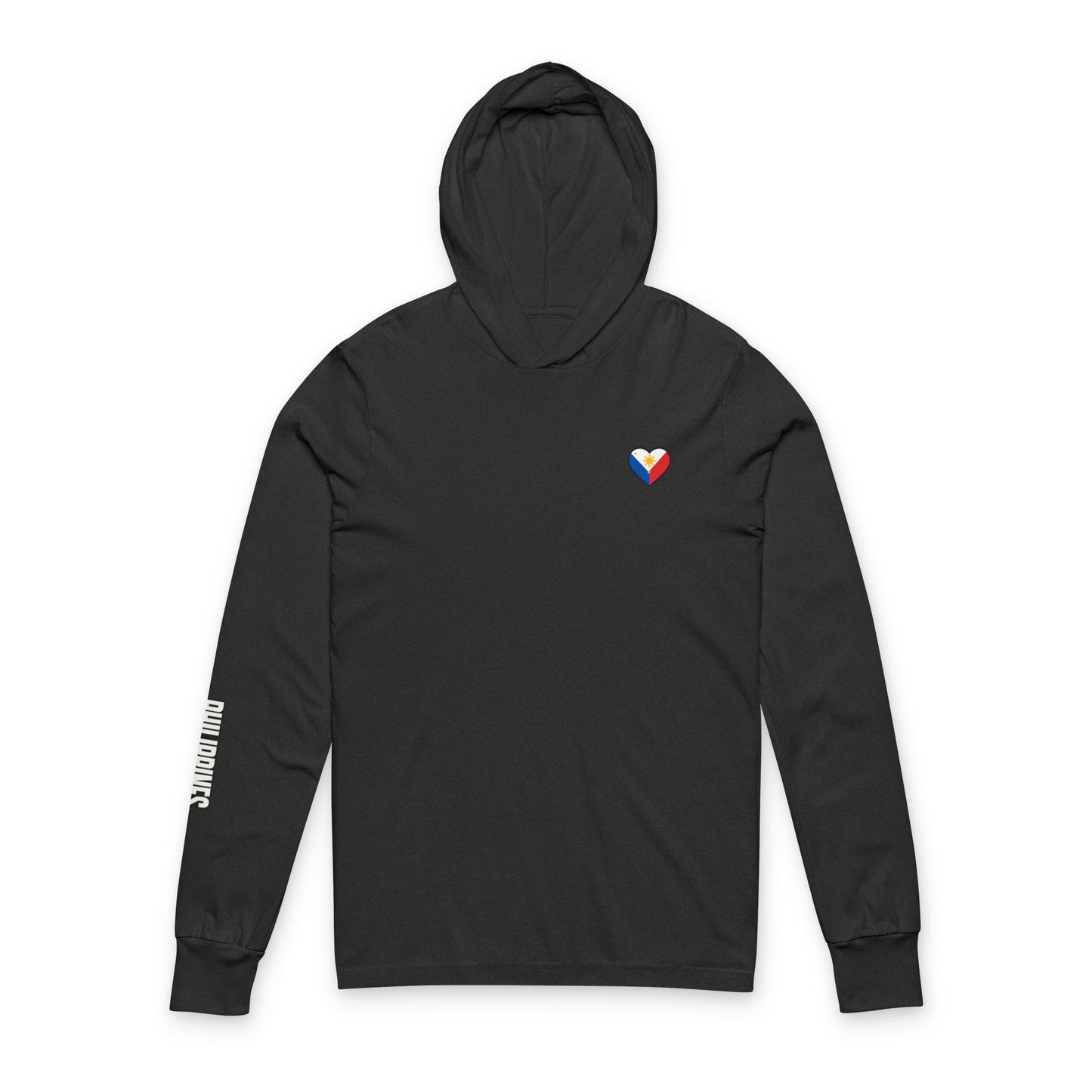 Philippine Flag Heart Hooded Tee — Philippines Map Back Long Sleeve Hooded Shirt
