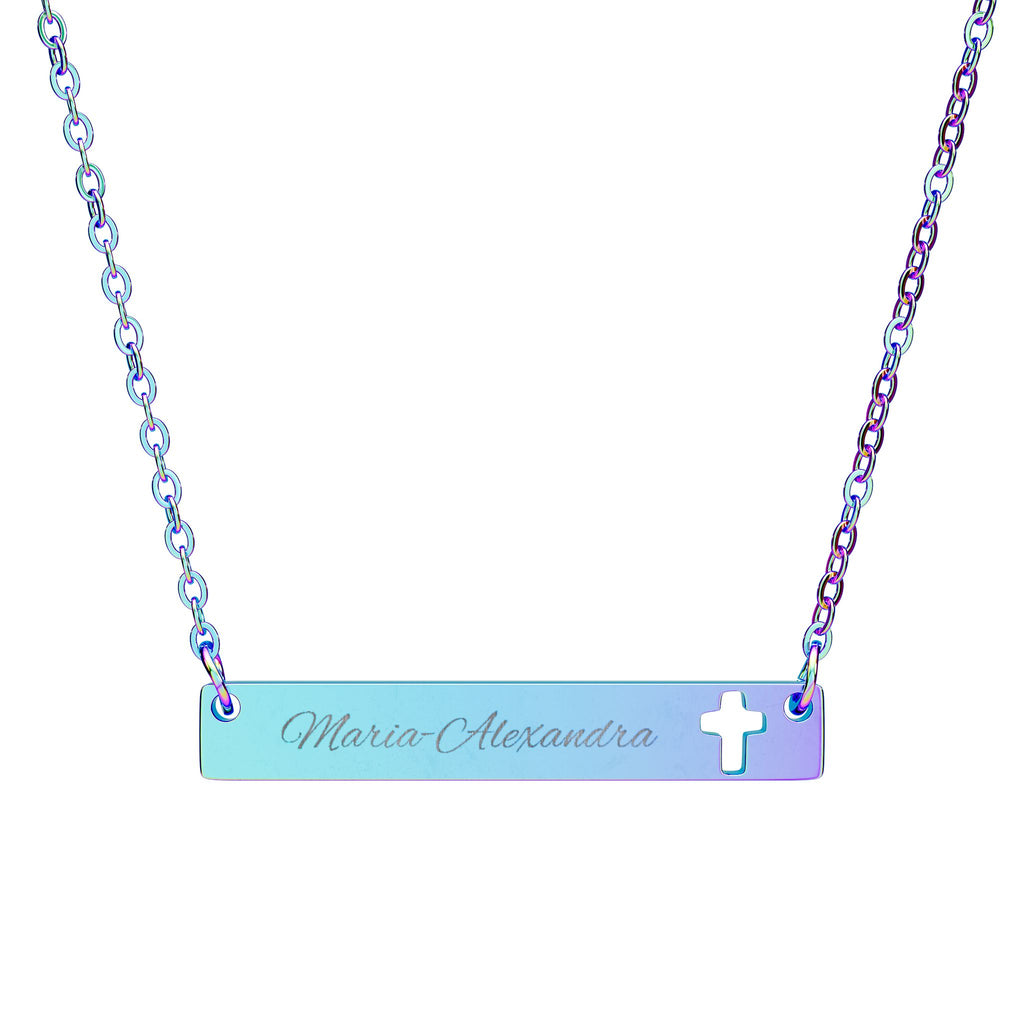Engraved Cutout Cross Bar Necklace - Spiritual Jewelry Gift