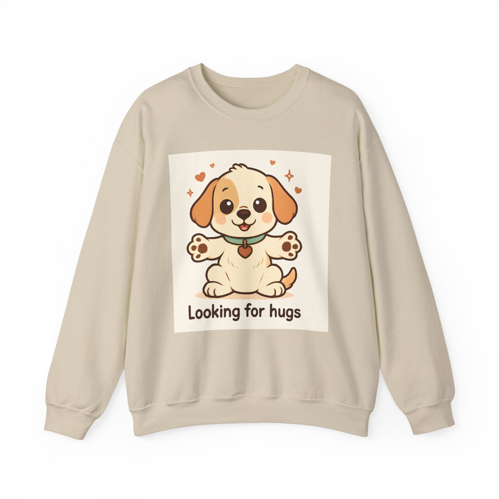 Looking for Hugs Sweatshirt — Cute Puppy Graphic Crewneck