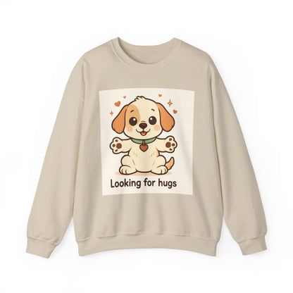 Looking for Hugs Sweatshirt — Cute Puppy Graphic Crewneck