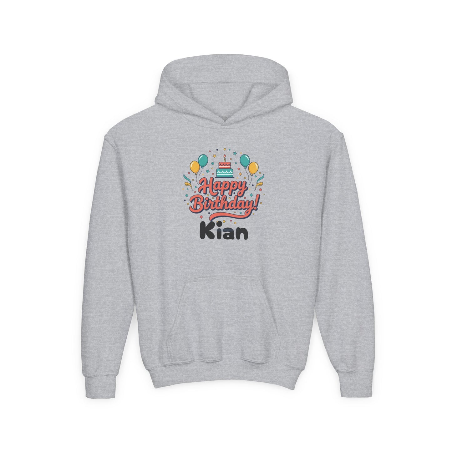 Kids' Birthday Hoodie - "Happy Birthday" Personalized Name Sweatshirt (Kian)