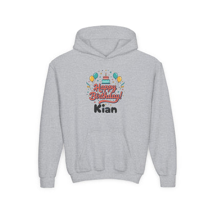 Kids' Birthday Hoodie - "Happy Birthday" Personalized Name Sweatshirt (Kian)