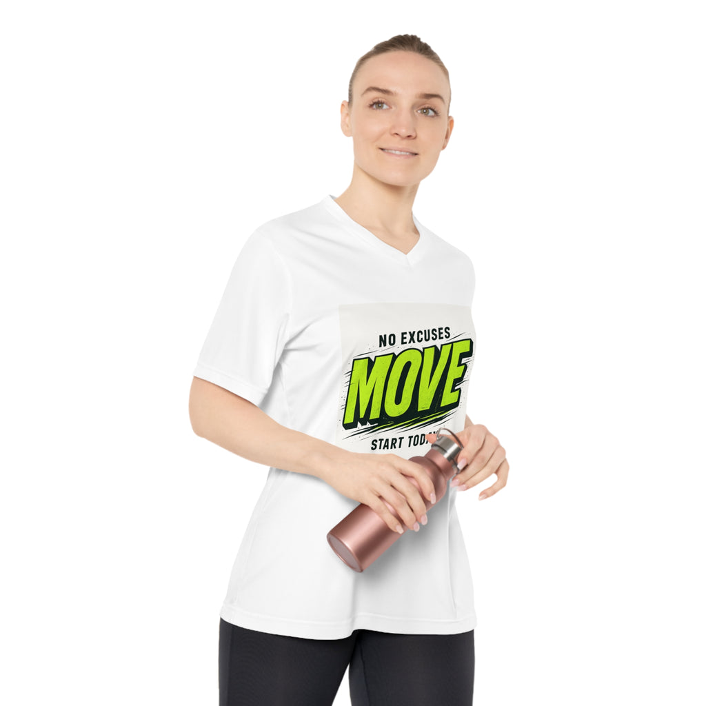 Move V-Neck Performance Tee – "No Excuses, Start Today" Motivational Workout Shirt