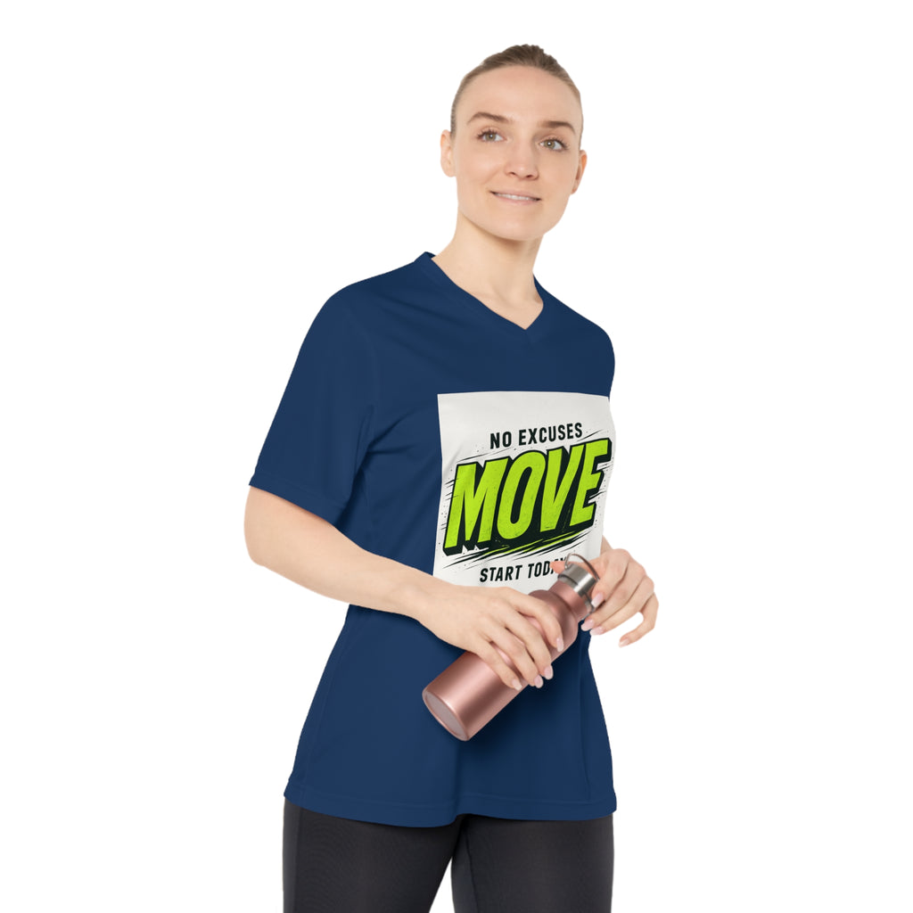Move V-Neck Performance Tee – "No Excuses, Start Today" Motivational Workout Shirt