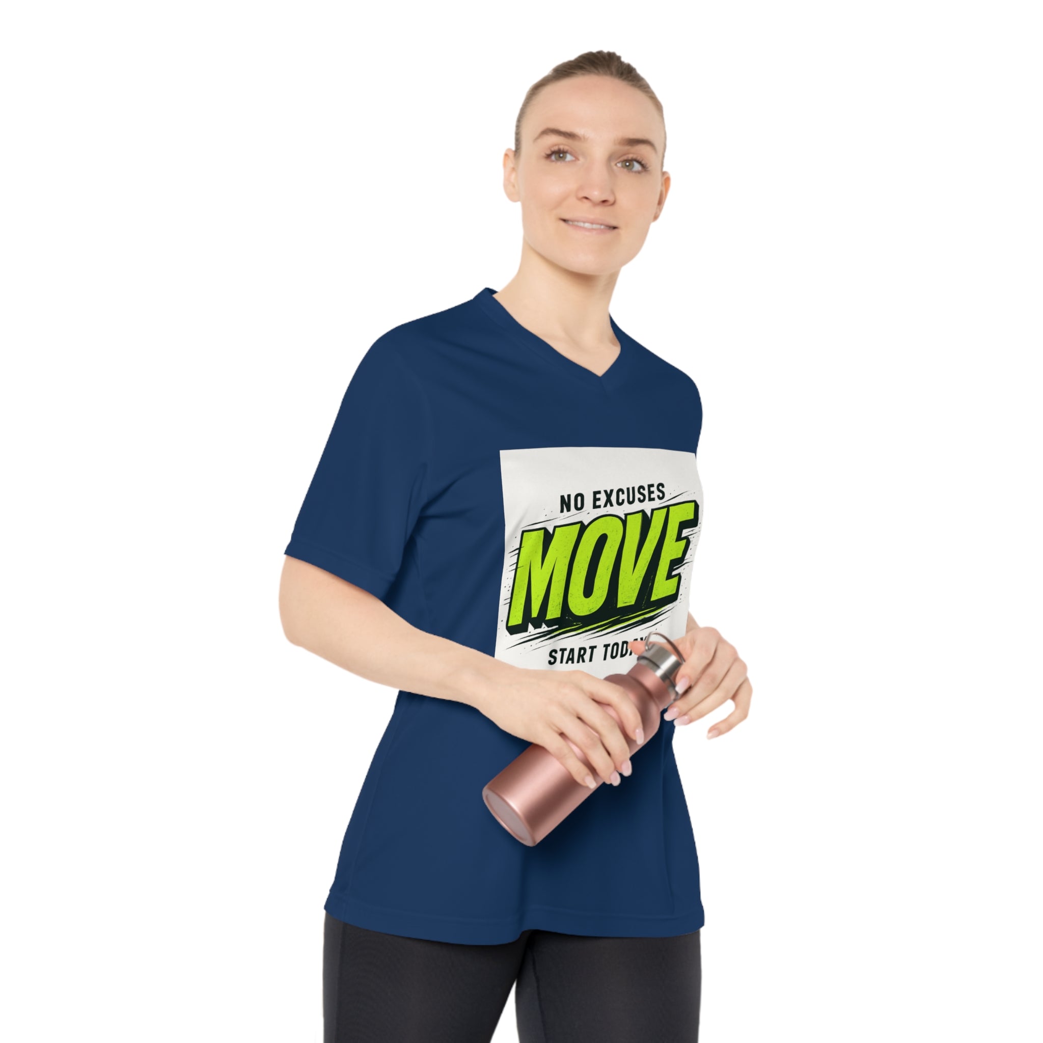Move V-Neck Performance Tee – "No Excuses, Start Today" Motivational Workout Shirt