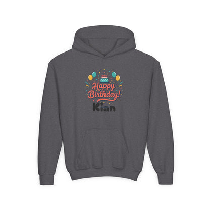 Kids' Birthday Hoodie - "Happy Birthday" Personalized Name Sweatshirt (Kian)