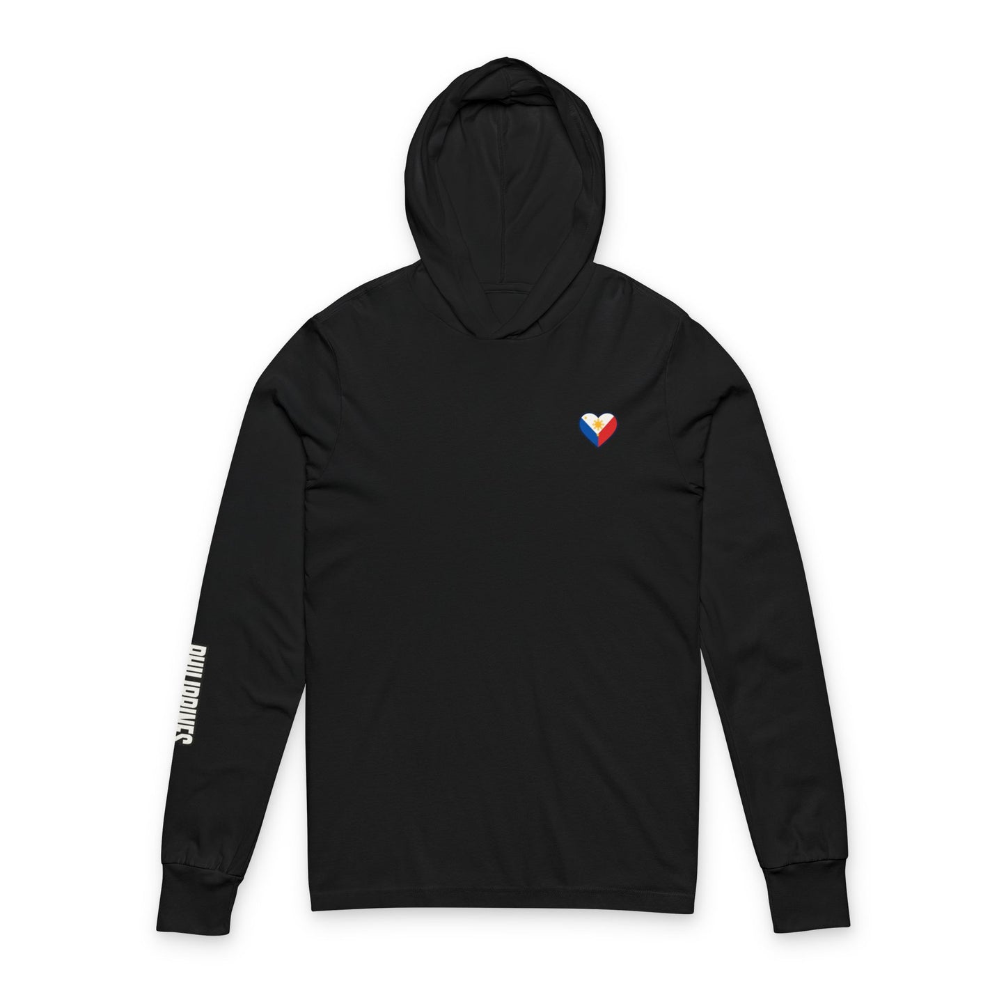 Philippine Flag Heart Hooded Tee — Philippines Map Back Long Sleeve Hooded Shirt