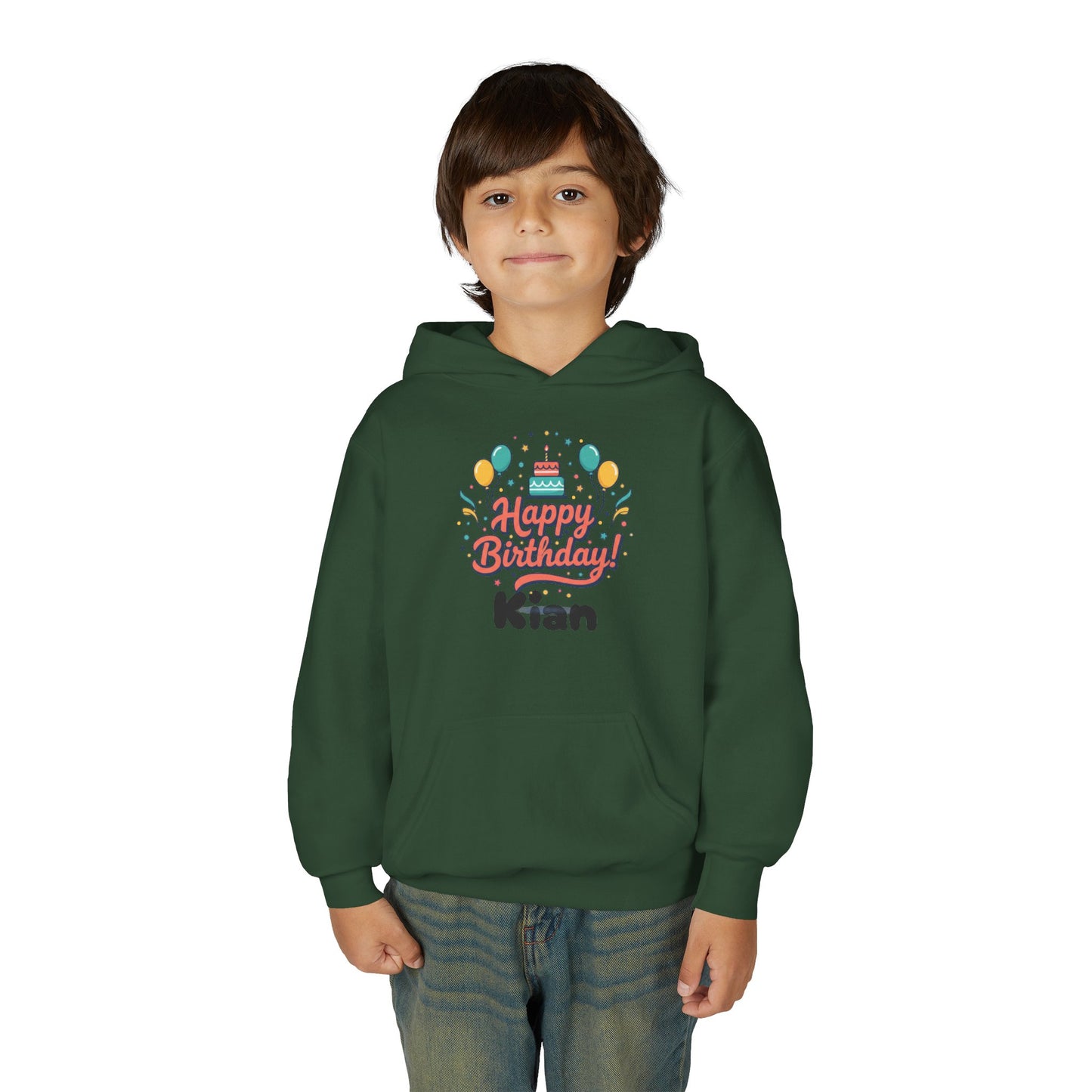 Kids' Birthday Hoodie - "Happy Birthday" Personalized Name Sweatshirt (Kian)