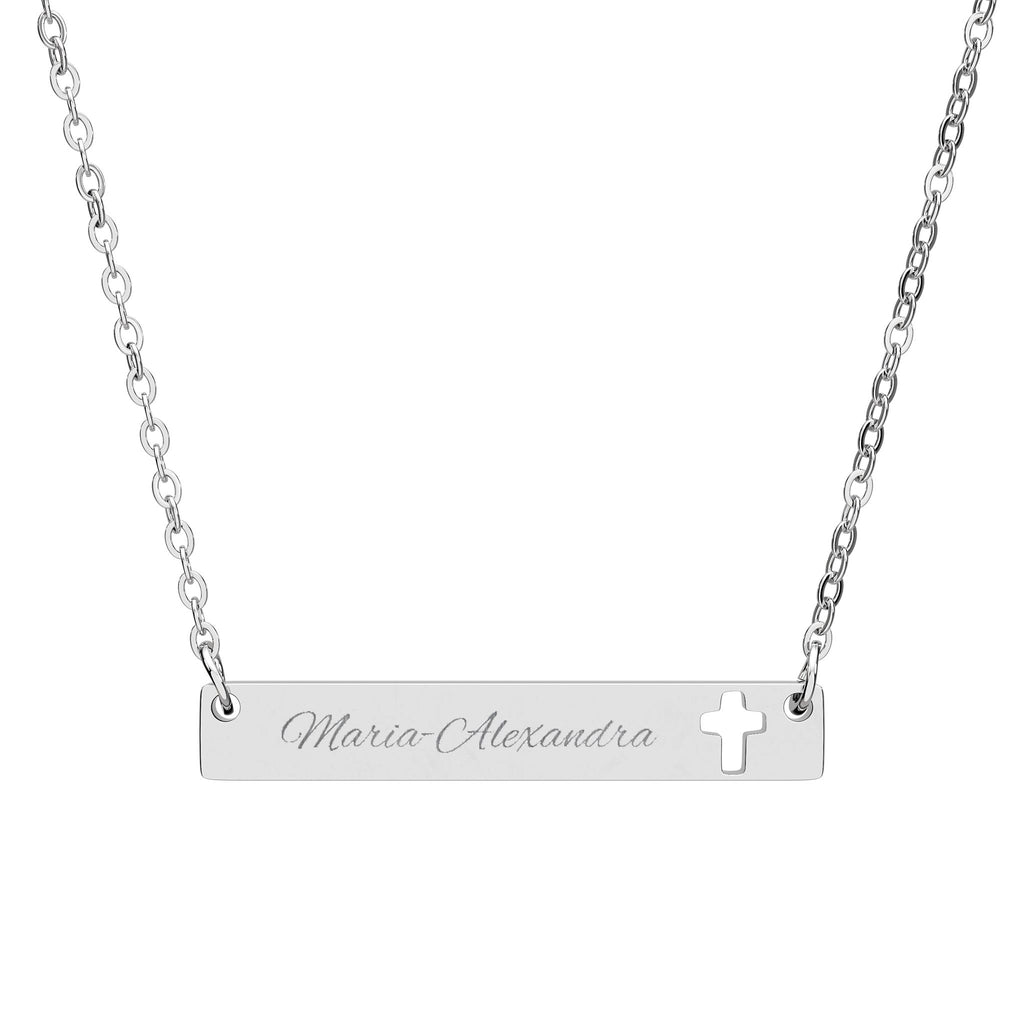 Engraved Cutout Cross Bar Necklace - Spiritual Jewelry Gift