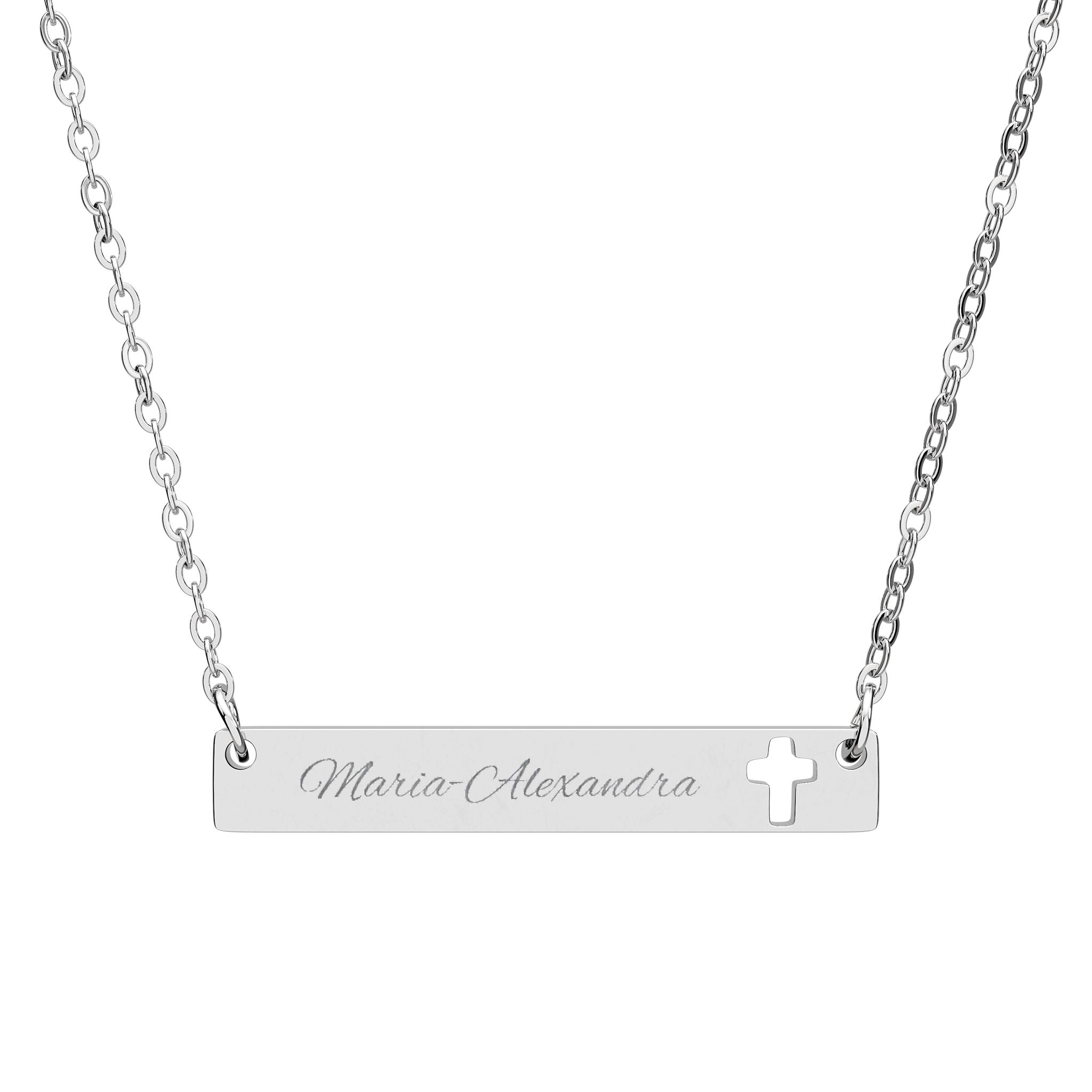 Engraved Cutout Cross Bar Necklace - Spiritual Jewelry Gift