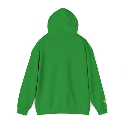 Philippines Graphic Hoodie — Minimal White Text with Gold Sun Sleeve Accent