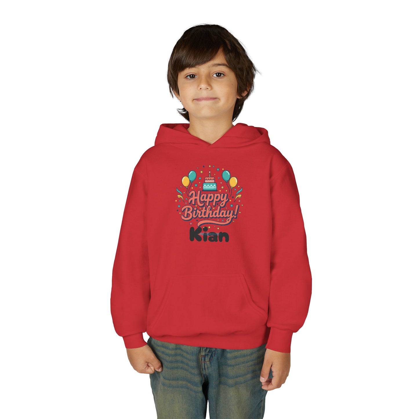Kids' Birthday Hoodie - "Happy Birthday" Personalized Name Sweatshirt (Kian)