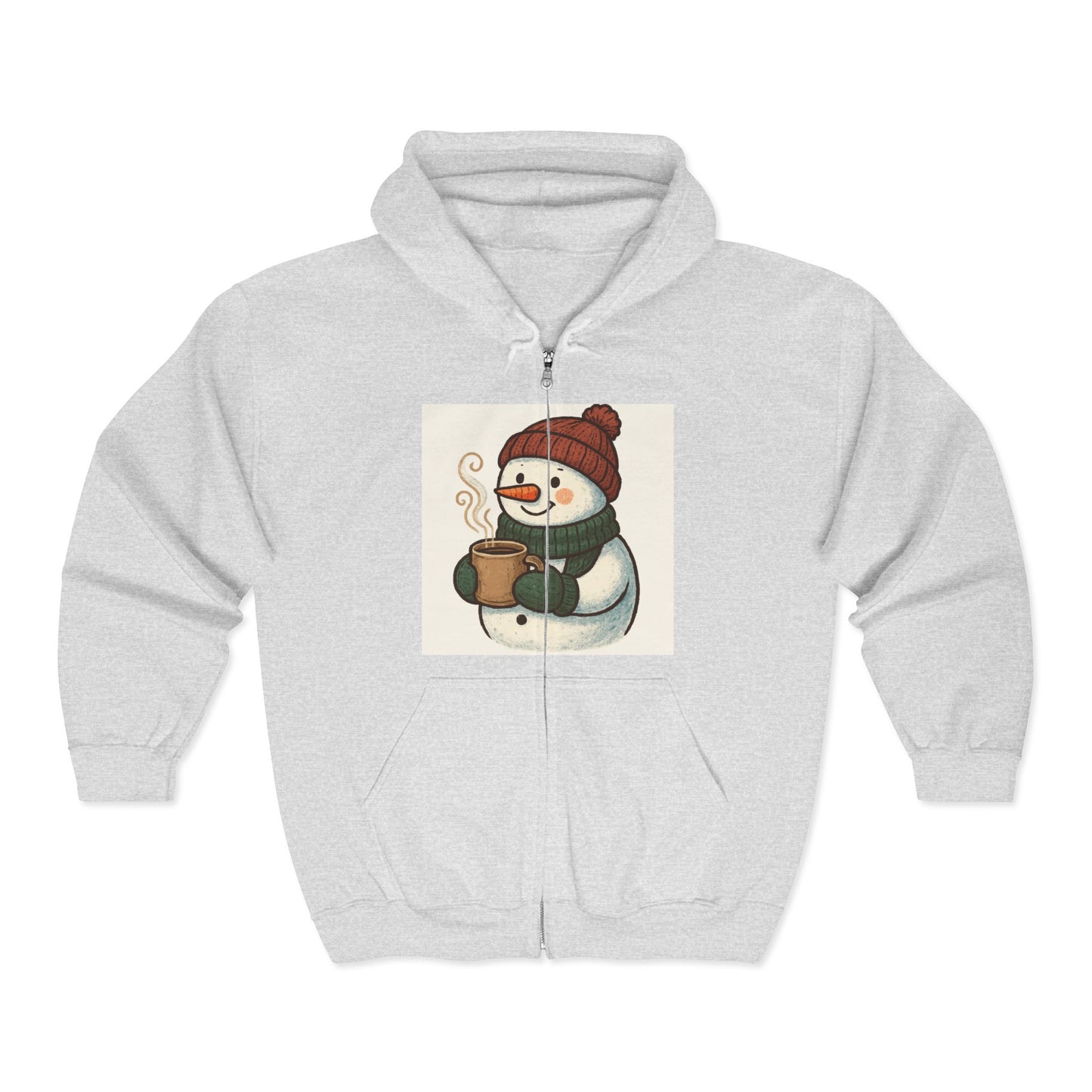 Snowman Hot Cocoa Zip Hoodie – Cozy Winter Holiday Sweatshirt