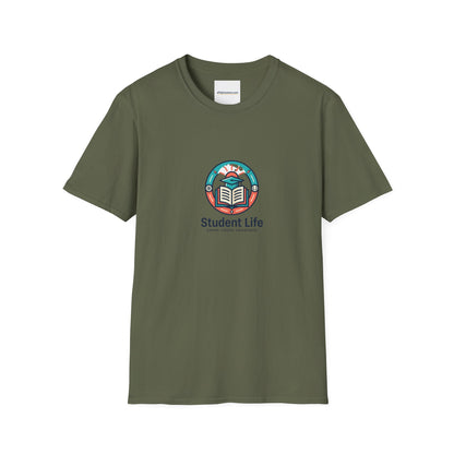 Student Life T-Shirt — Campus Book & Sunrise Design