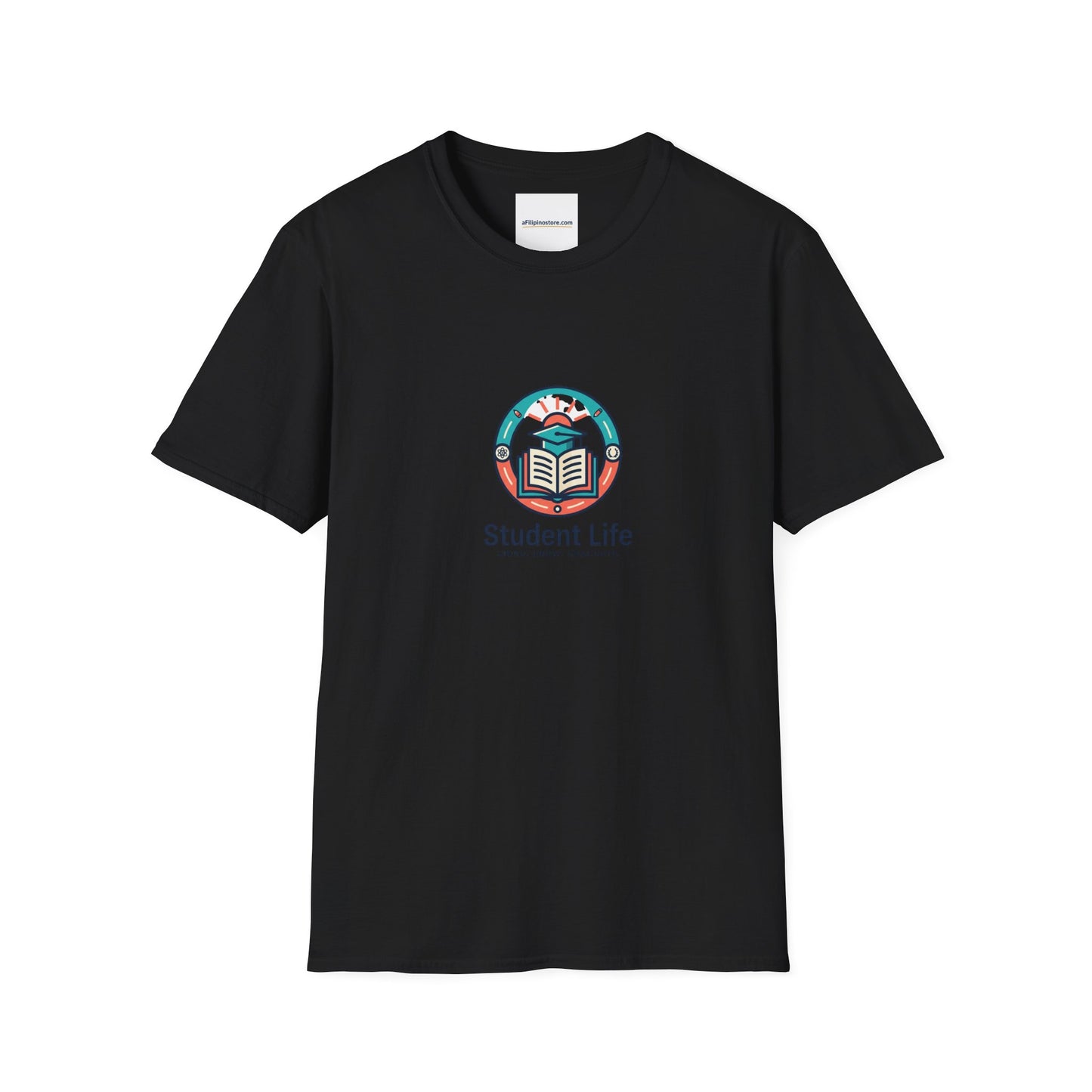 Student Life T-Shirt — Campus Book & Sunrise Design