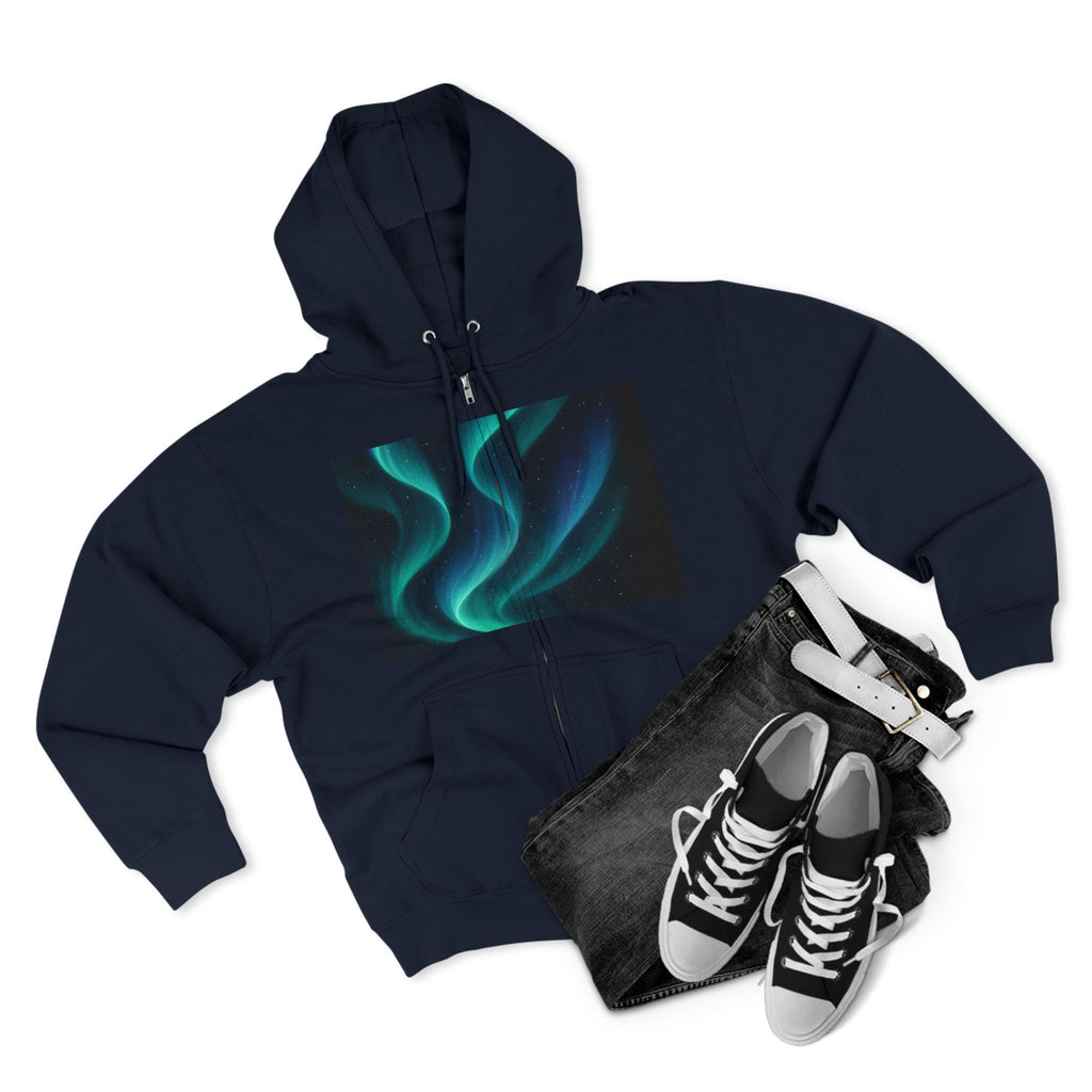 Aurora Wave Zip Hoodie — Northern Lights Abstract Graphic Hoodie