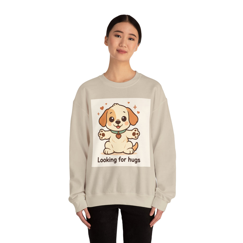 Looking for Hugs Sweatshirt — Cute Puppy Graphic Crewneck