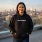 Philippines Graphic Hoodie — Minimal White Text with Gold Sun Sleeve Accent