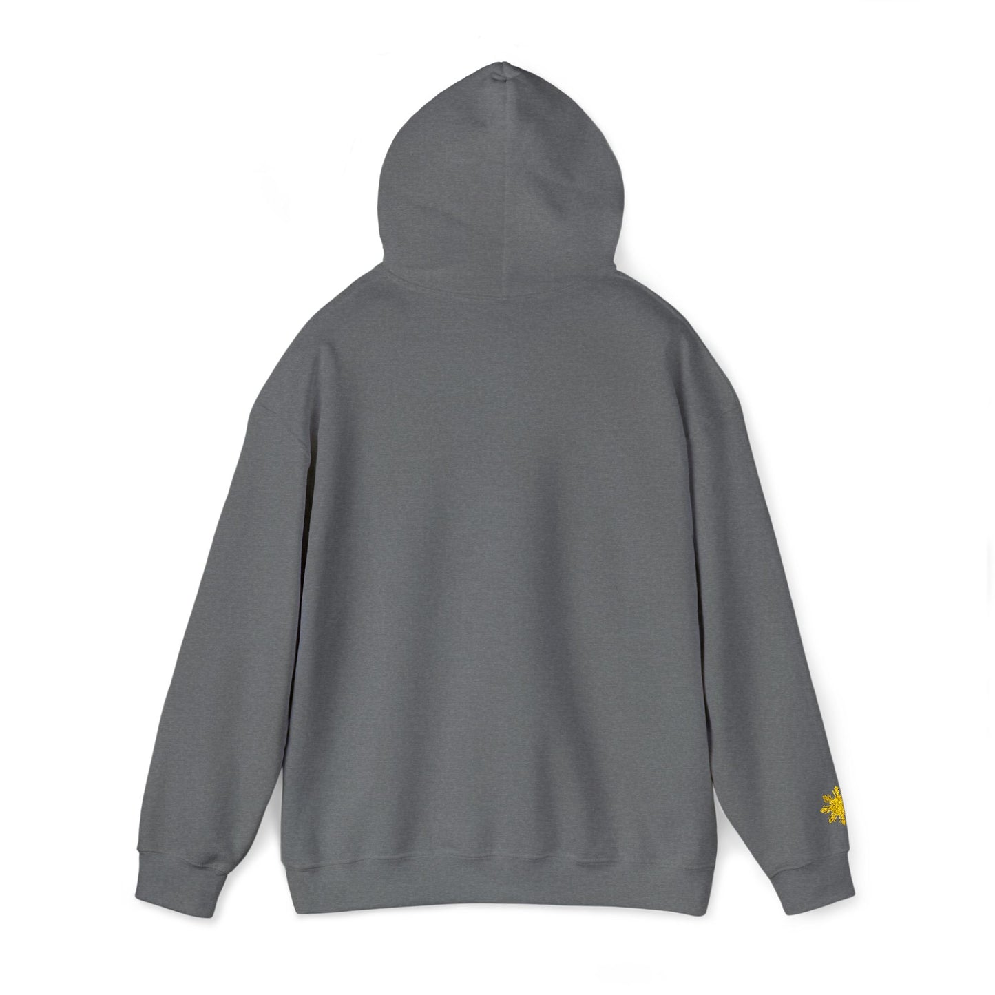 Philippines Graphic Hoodie — Minimal White Text with Gold Sun Sleeve Accent