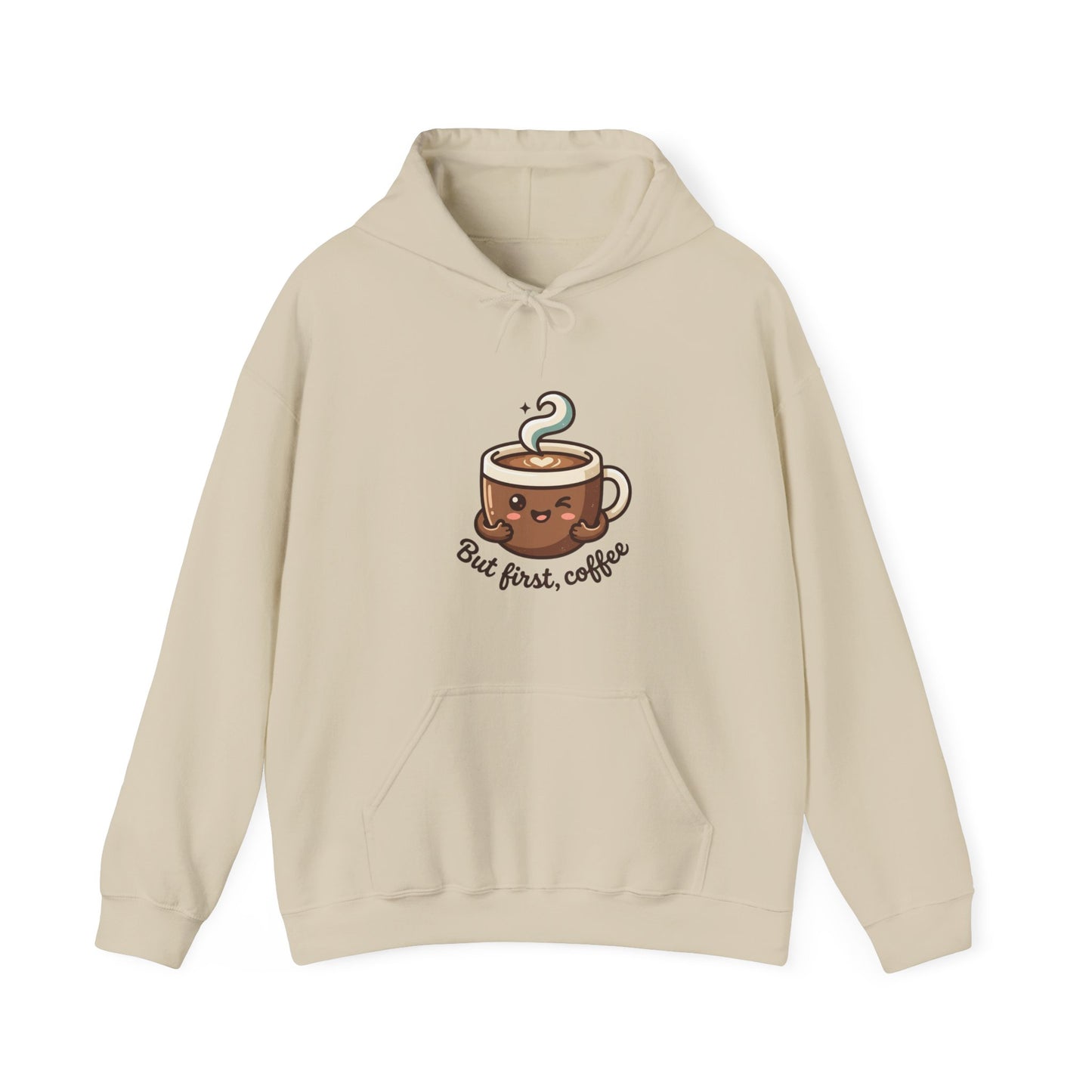 Hoodie — Cute "But First, Coffee" Coffee Cup Graphic Hoodie