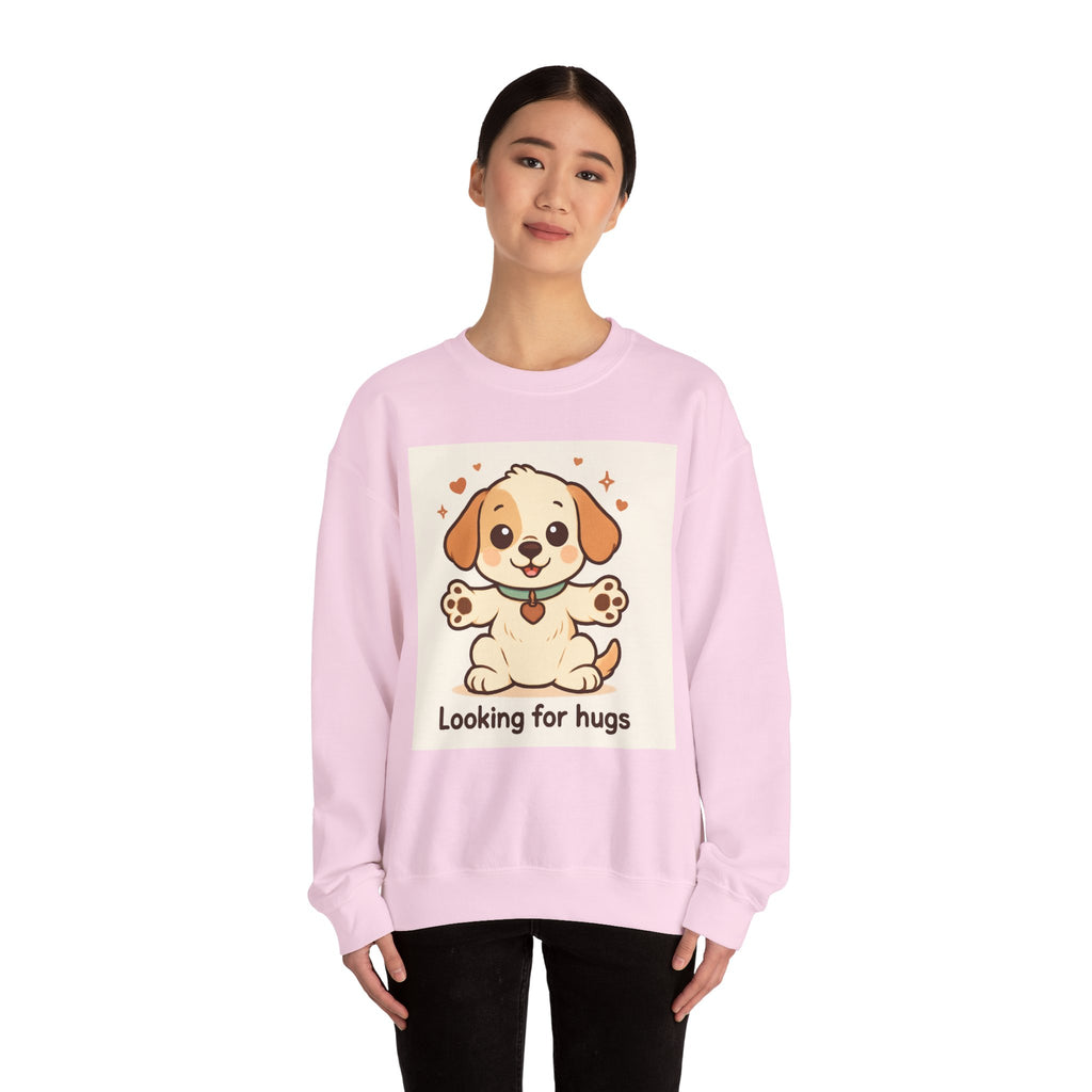 Looking for Hugs Sweatshirt — Cute Puppy Graphic Crewneck