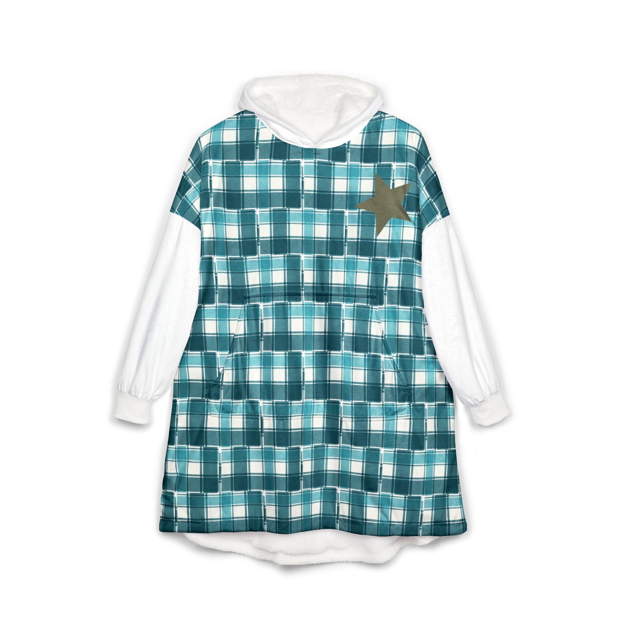 Plaid Hooded Blanket with Star Patch – Cozy Flannel Wearable Throw