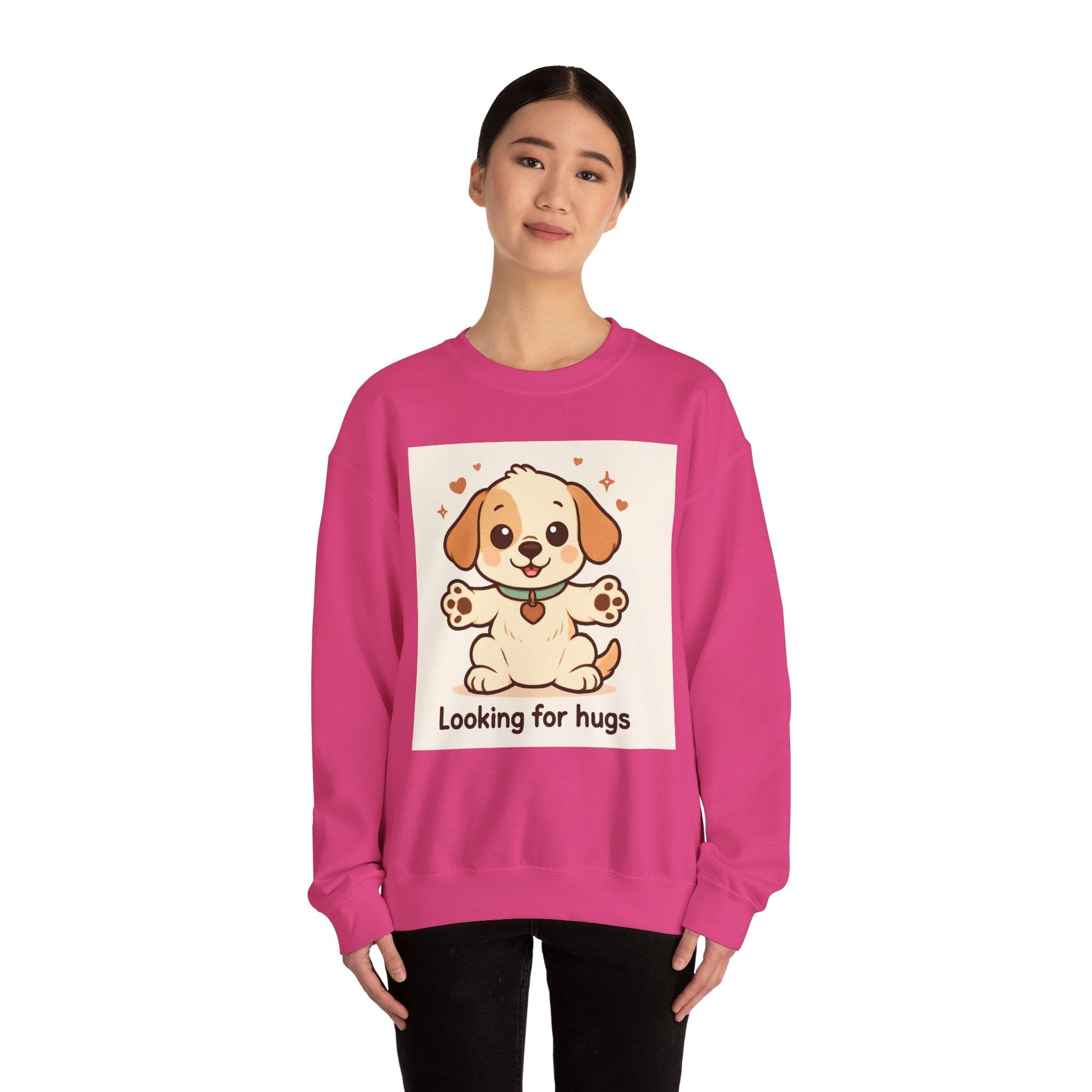 Looking for Hugs Sweatshirt — Cute Puppy Graphic Crewneck