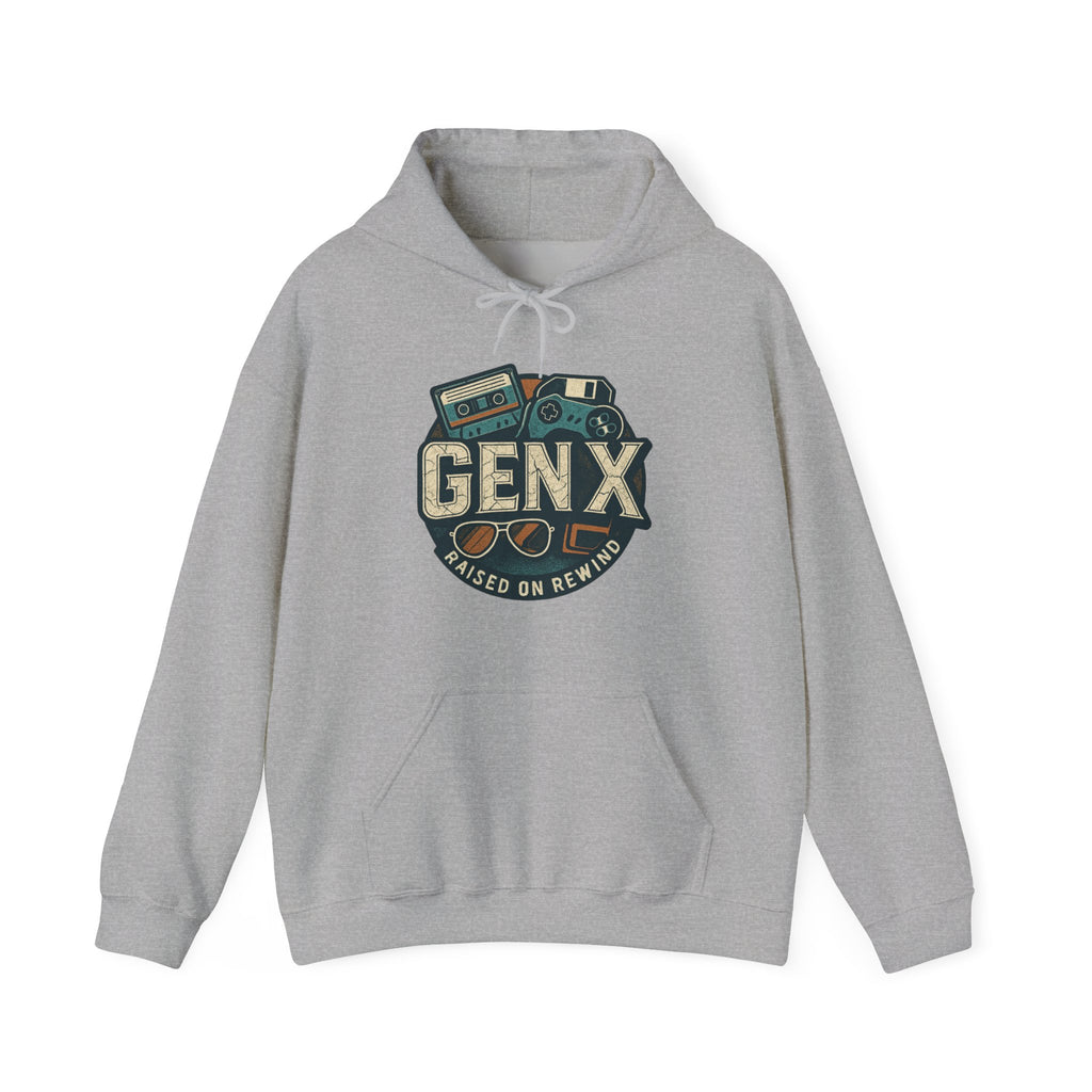 Gen X Hoodie – Retro Raised on Rewind Graphic Sweatshirt
