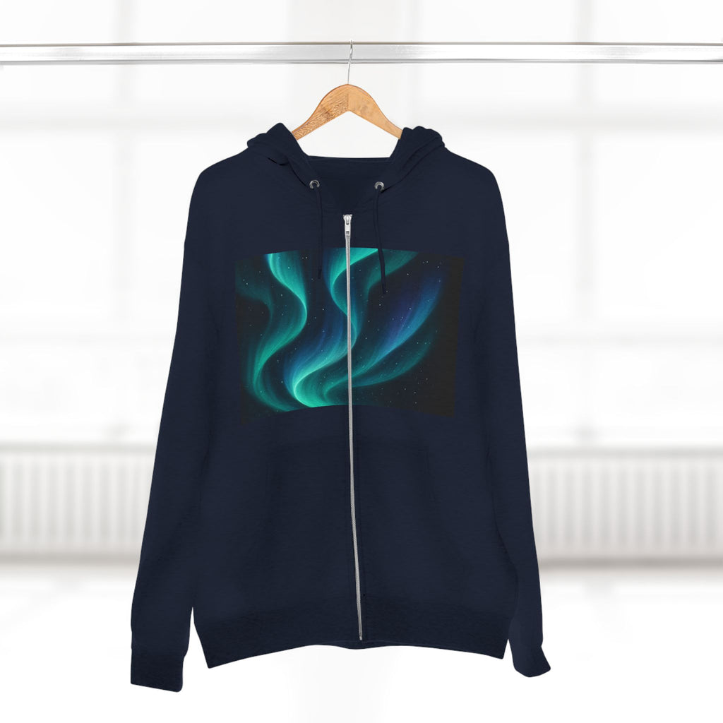 Aurora Wave Zip Hoodie — Northern Lights Abstract Graphic Hoodie