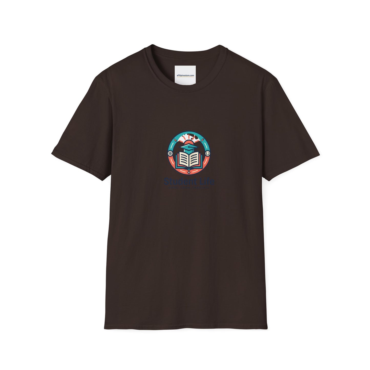 Student Life T-Shirt — Campus Book & Sunrise Design