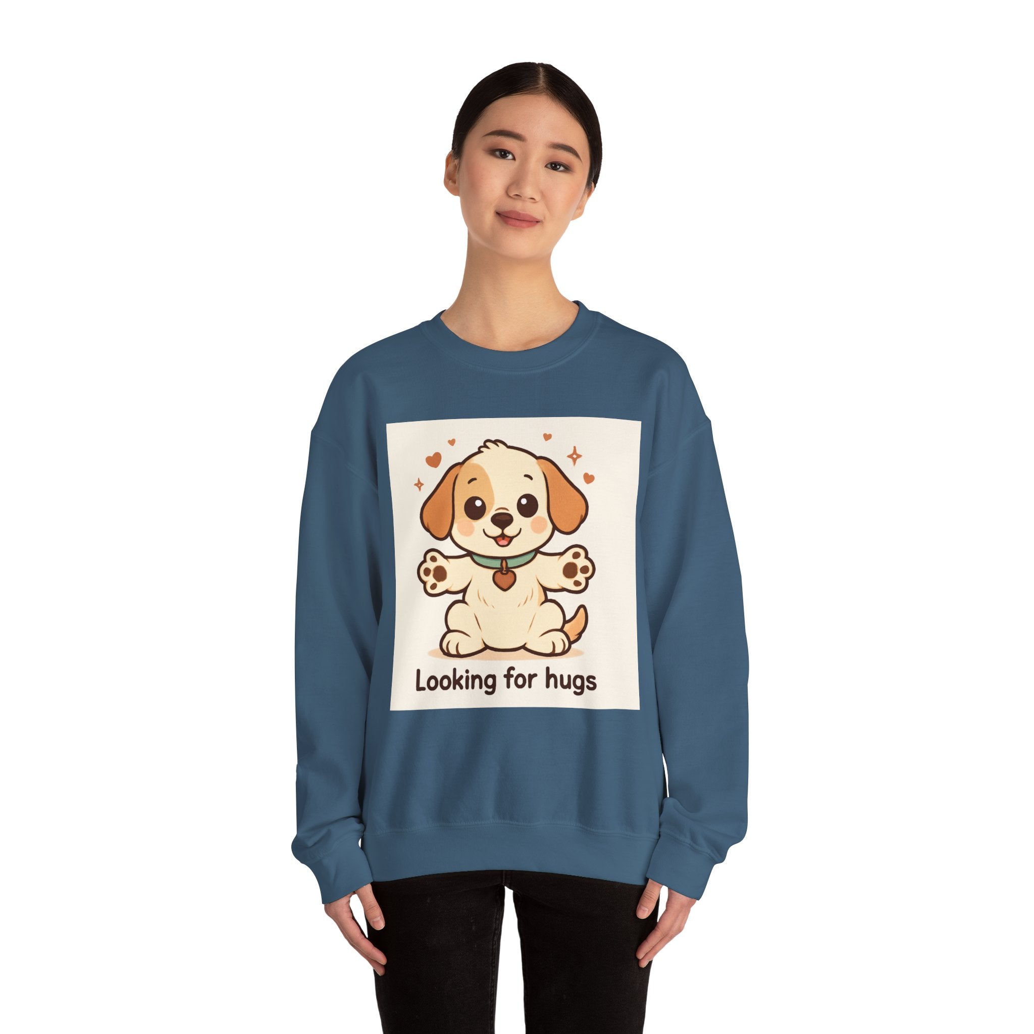 Looking for Hugs Sweatshirt — Cute Puppy Graphic Crewneck