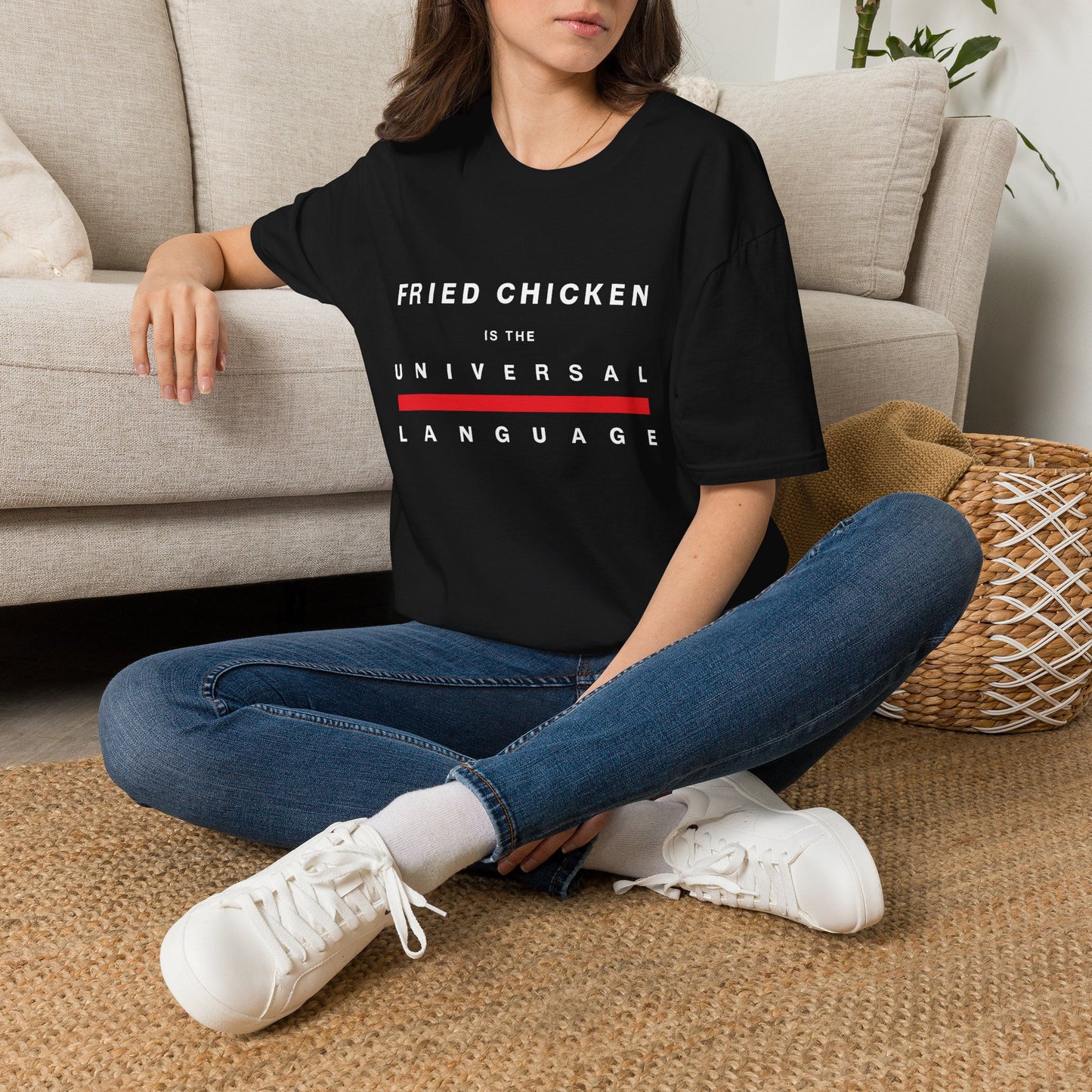 "Fried Chicken Is The Universal Language" White Text