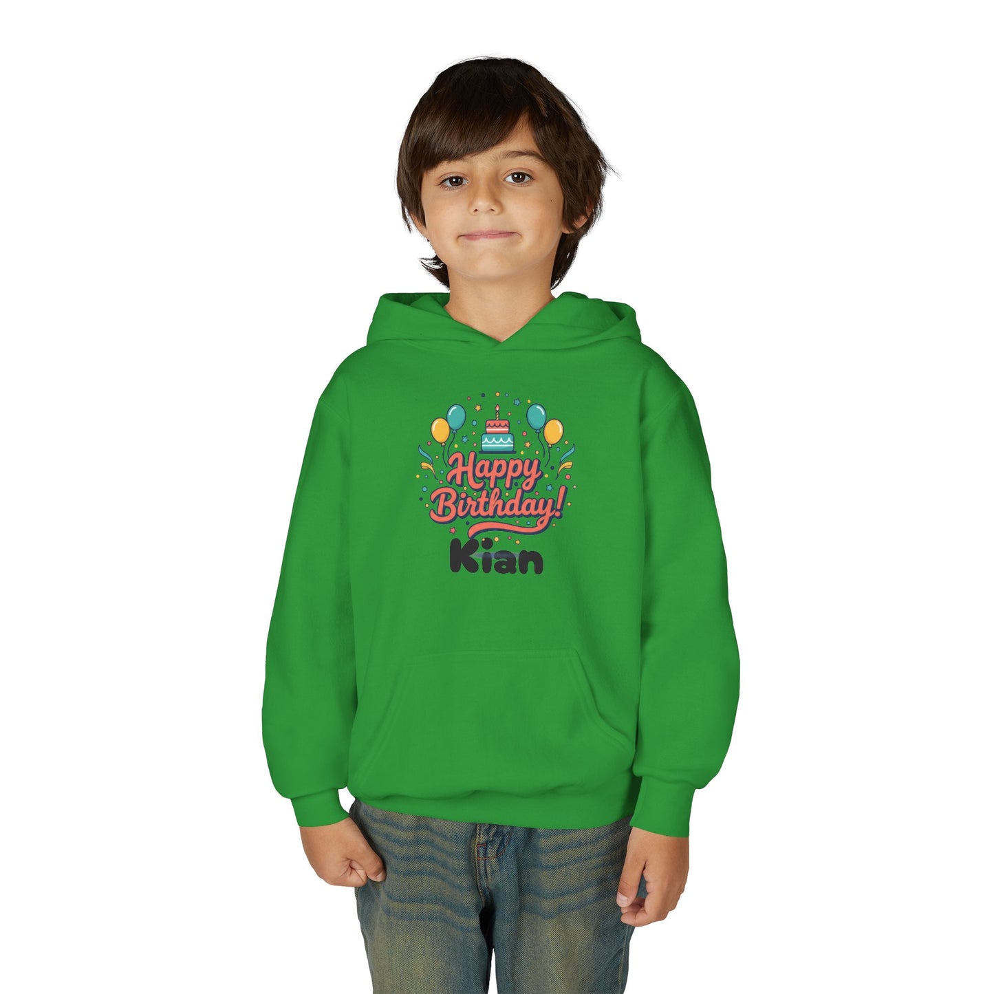 Kids' Birthday Hoodie - "Happy Birthday" Personalized Name Sweatshirt (Kian)