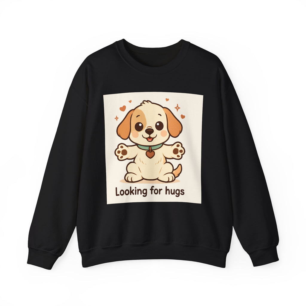 Looking for Hugs Sweatshirt — Cute Puppy Graphic Crewneck