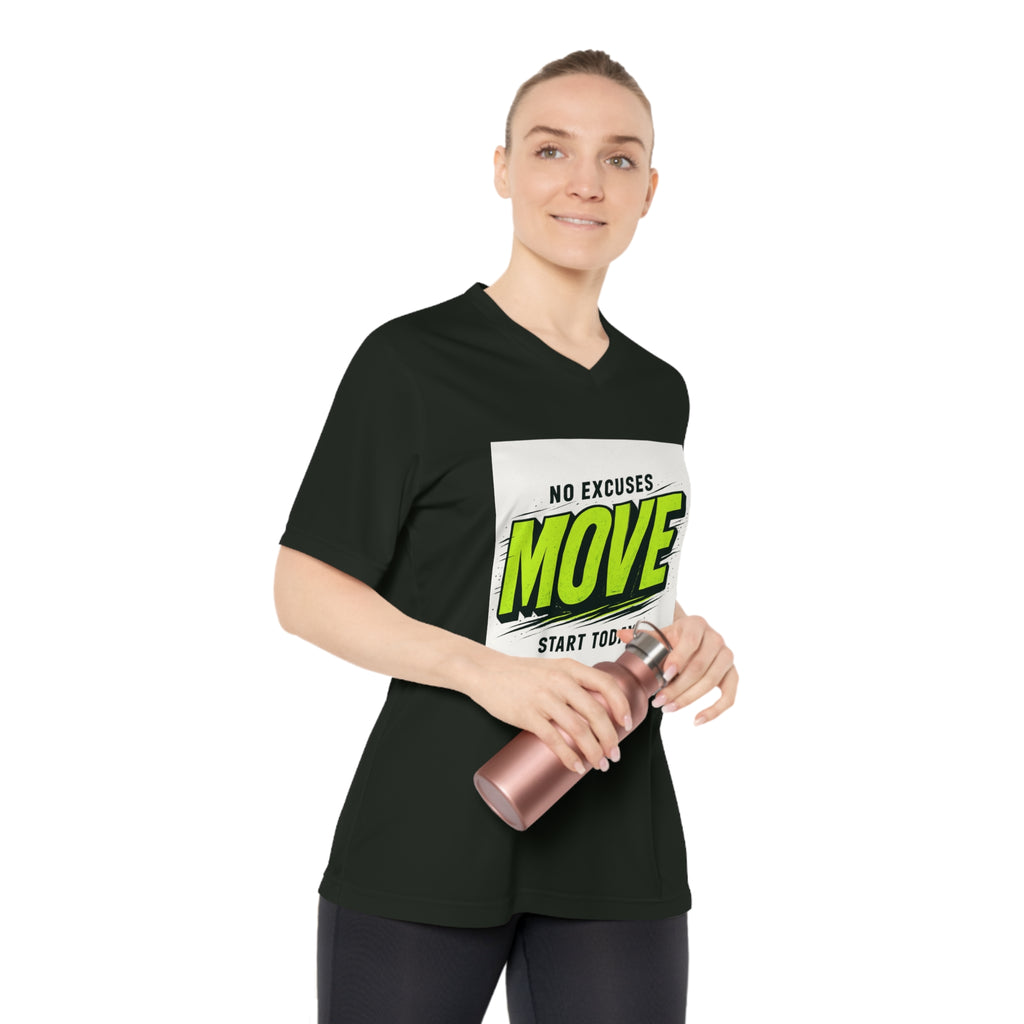 Move V-Neck Performance Tee – "No Excuses, Start Today" Motivational Workout Shirt