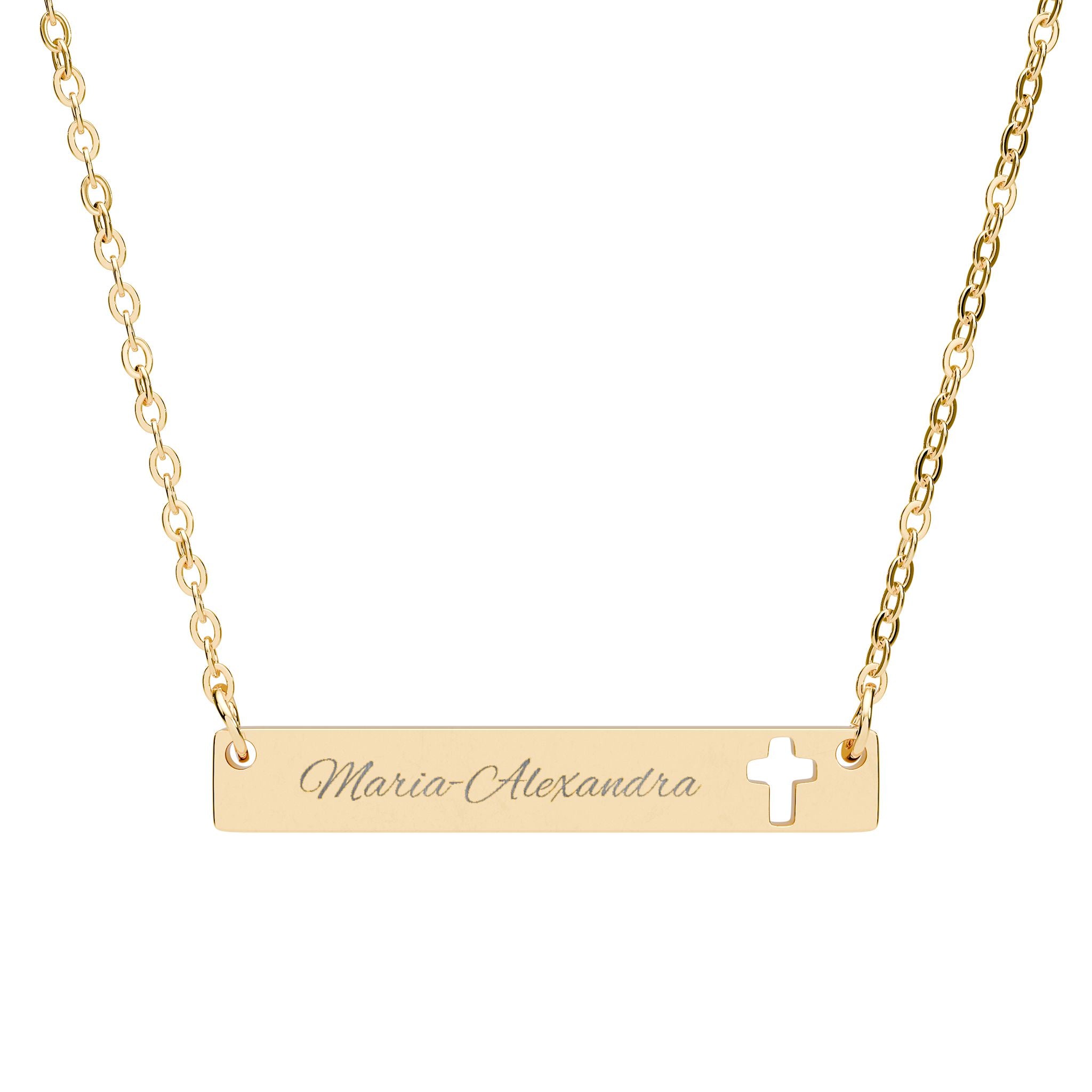 Engraved Cutout Cross Bar Necklace - Spiritual Jewelry Gift