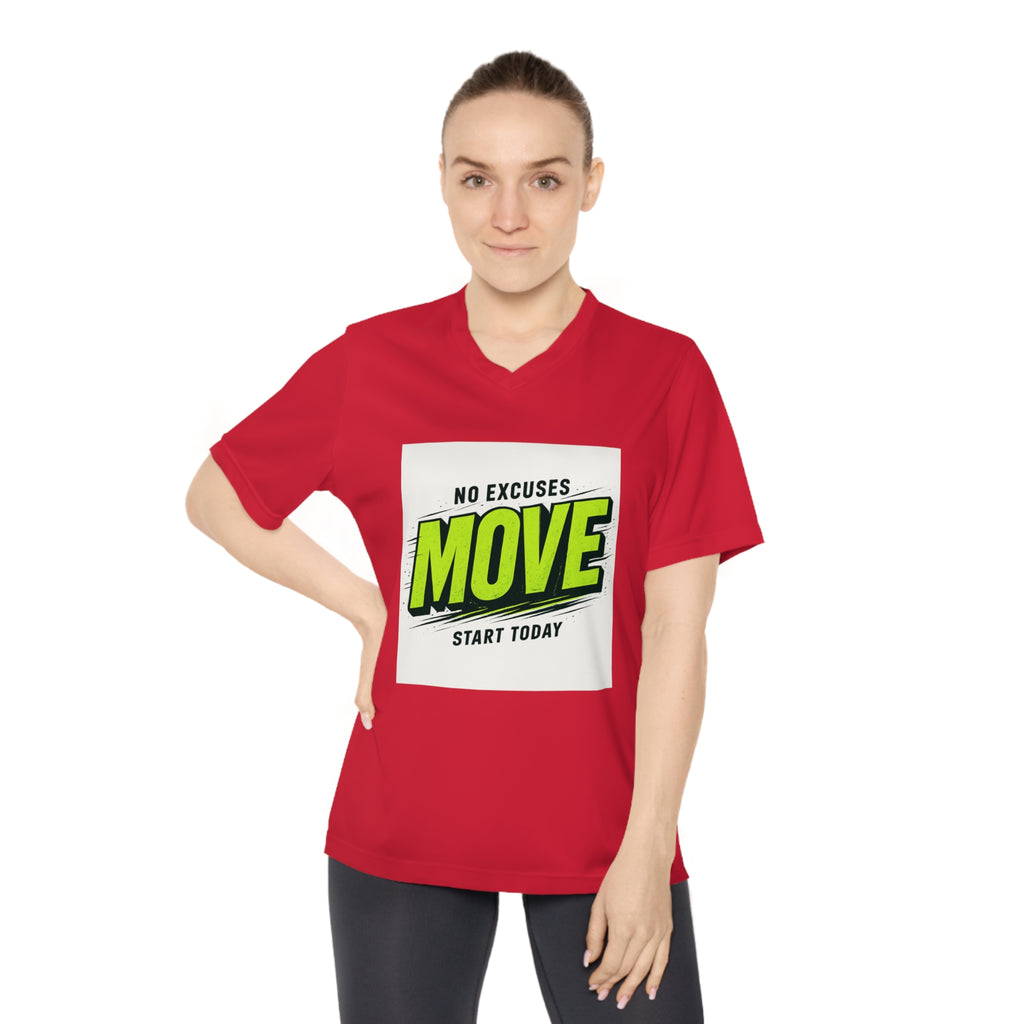 Move V-Neck Performance Tee – "No Excuses, Start Today" Motivational Workout Shirt