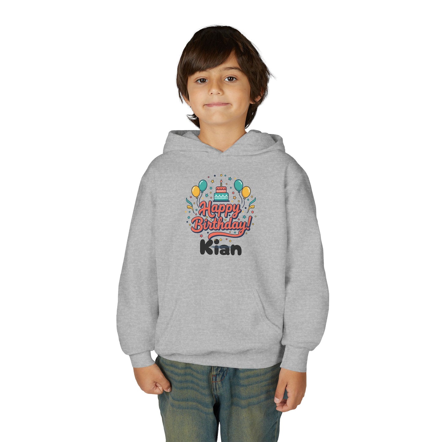 Kids' Birthday Hoodie - "Happy Birthday" Personalized Name Sweatshirt (Kian)