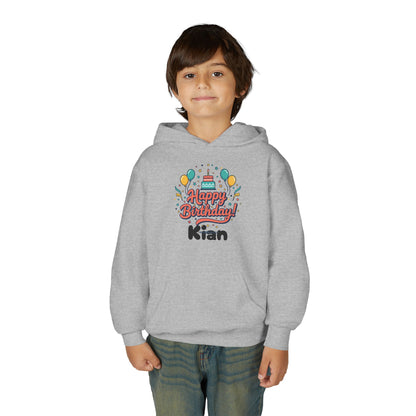 Kids' Birthday Hoodie - "Happy Birthday" Personalized Name Sweatshirt (Kian)