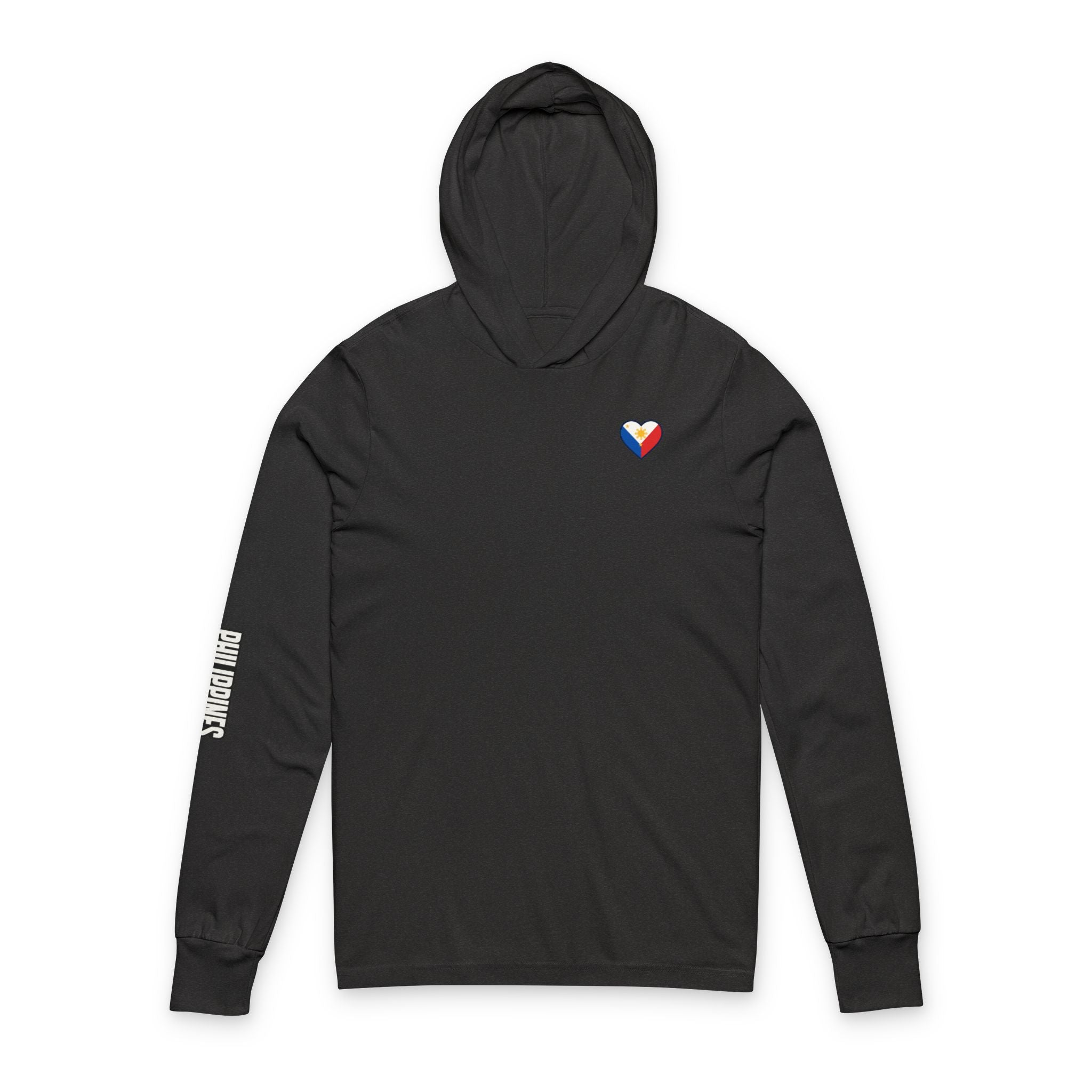 Philippine Flag Heart Hooded Tee — Philippines Map Back Long Sleeve Hooded Shirt