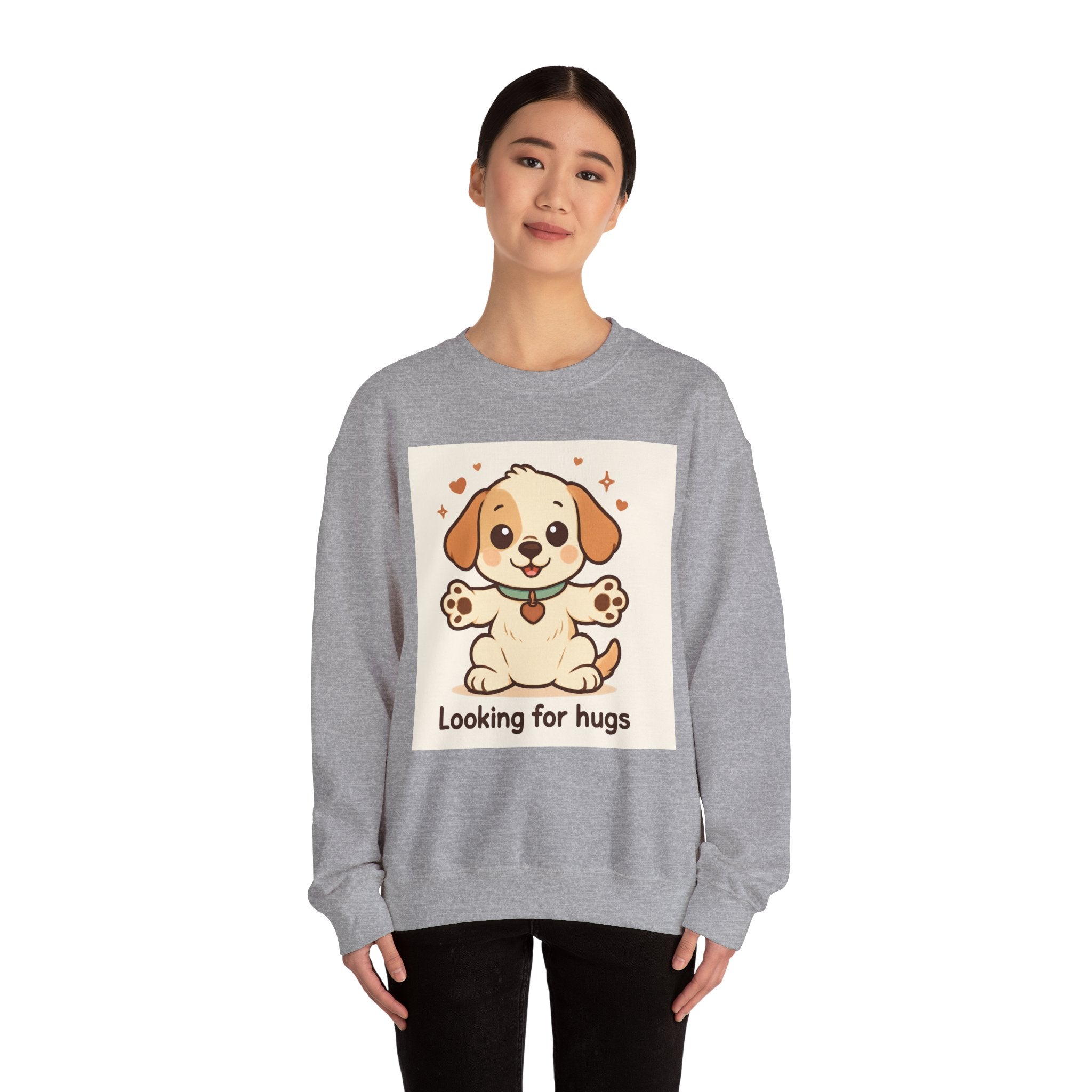 Looking for Hugs Sweatshirt — Cute Puppy Graphic Crewneck