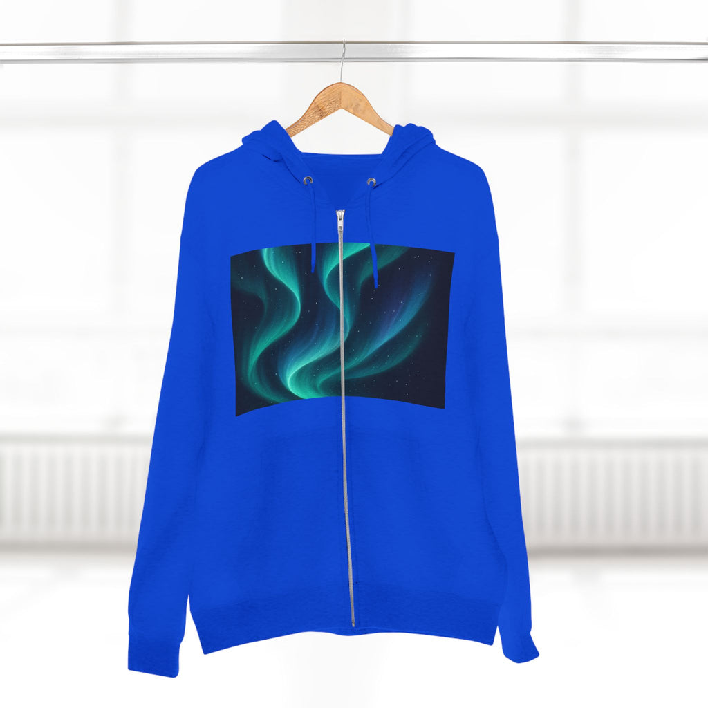 Aurora Wave Zip Hoodie — Northern Lights Abstract Graphic Hoodie