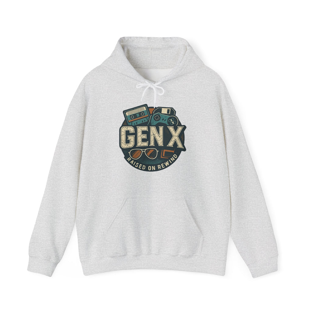 Gen X Hoodie – Retro Raised on Rewind Graphic Sweatshirt