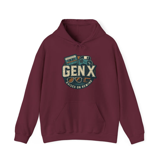 Gen X Hoodie – Retro Raised on Rewind Graphic Sweatshirt