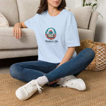 Student Life T-Shirt — Campus Book & Sunrise Design