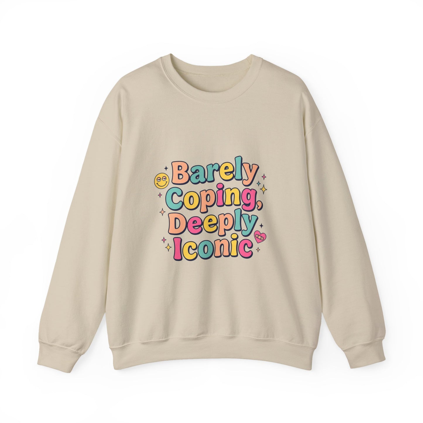 Barely Coping Deeply Iconic Sweatshirt | mental health humor, retro wavy text